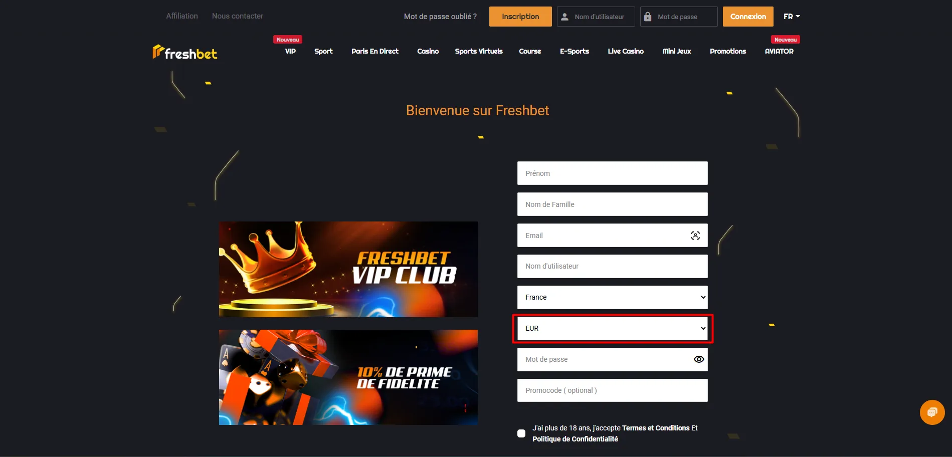 Inscription Freshbet : Étape 4