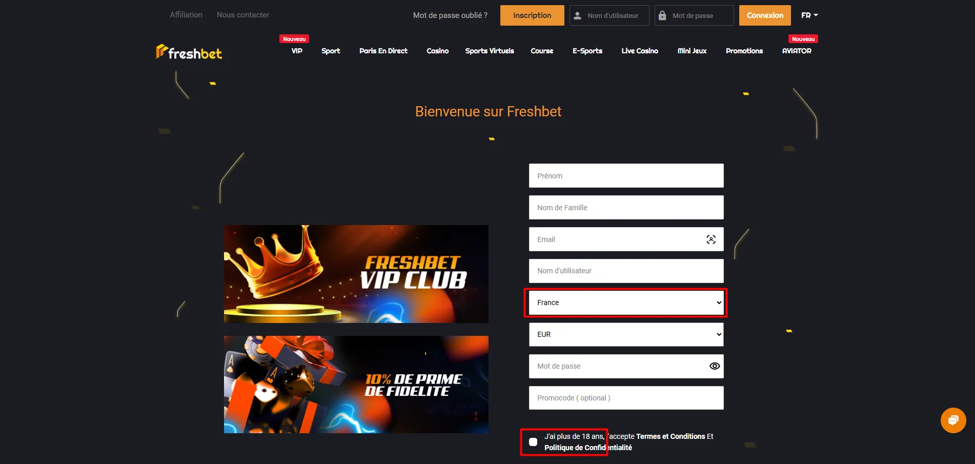 Inscription Freshbet : Étape 6